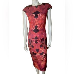 Ted Baker NWOT Stunning Kaleidoscope Jungle Orchid Midi Sheath Dress Size 2